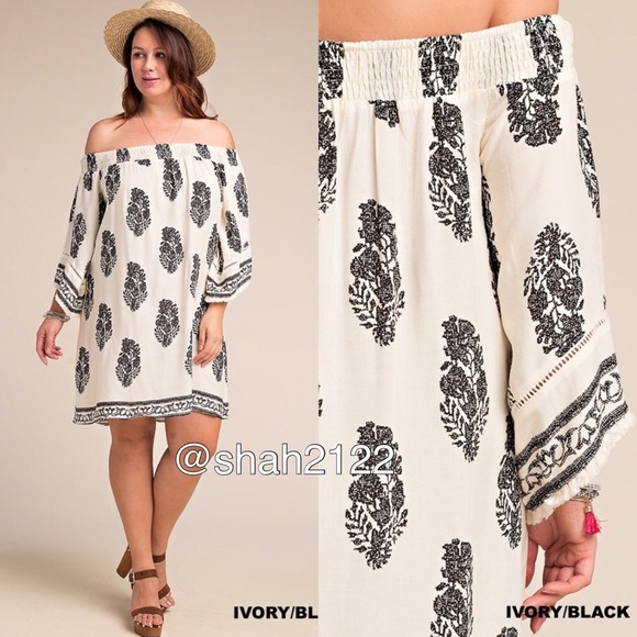 Plus Size On Off Shoulder Printed Summer Dress BRAND NEW - Picture 4 of 8